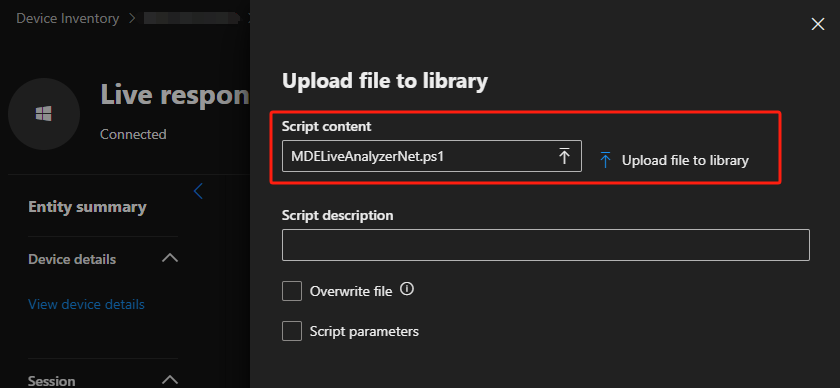 uploadMdeLiveAnalyzer